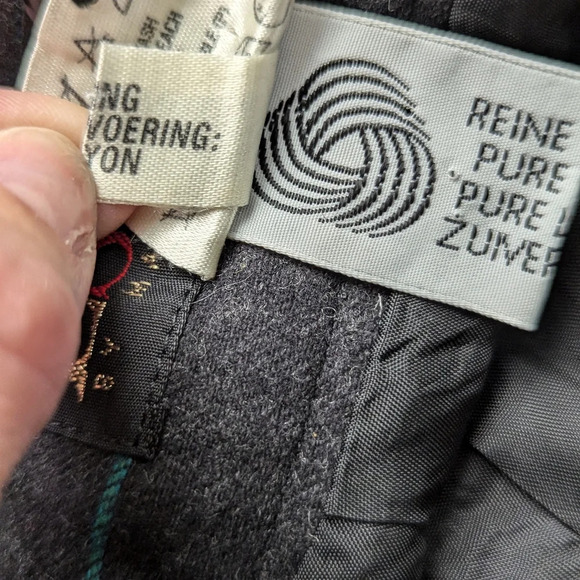 Vintage Escada Charcoal Grey Cashmere Wool Skirt Teal Pinstripe Size 36 - Picture 11 of 16